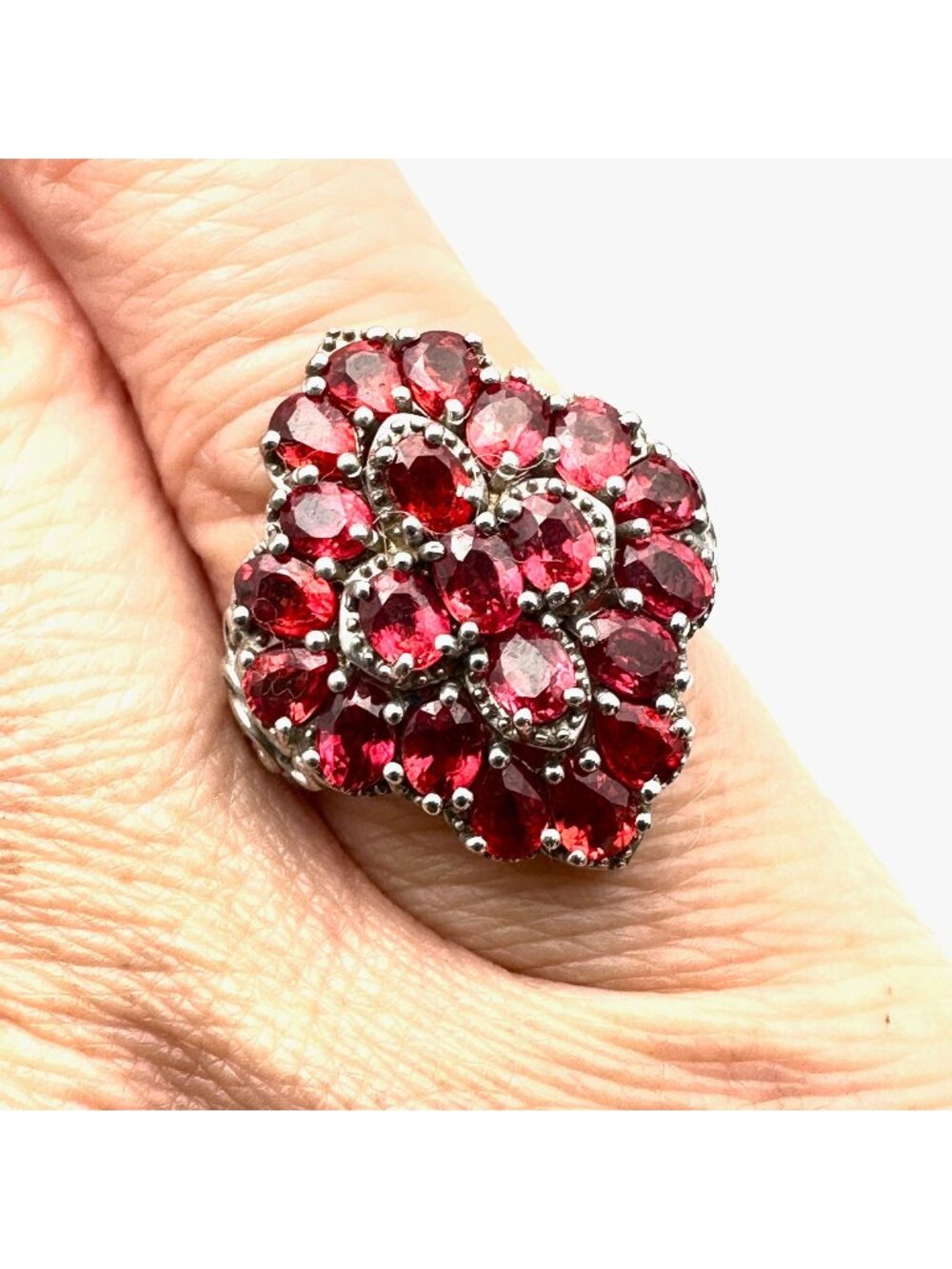 D Joy Red Ruby Cluster Sterling Silver Ring Size 6